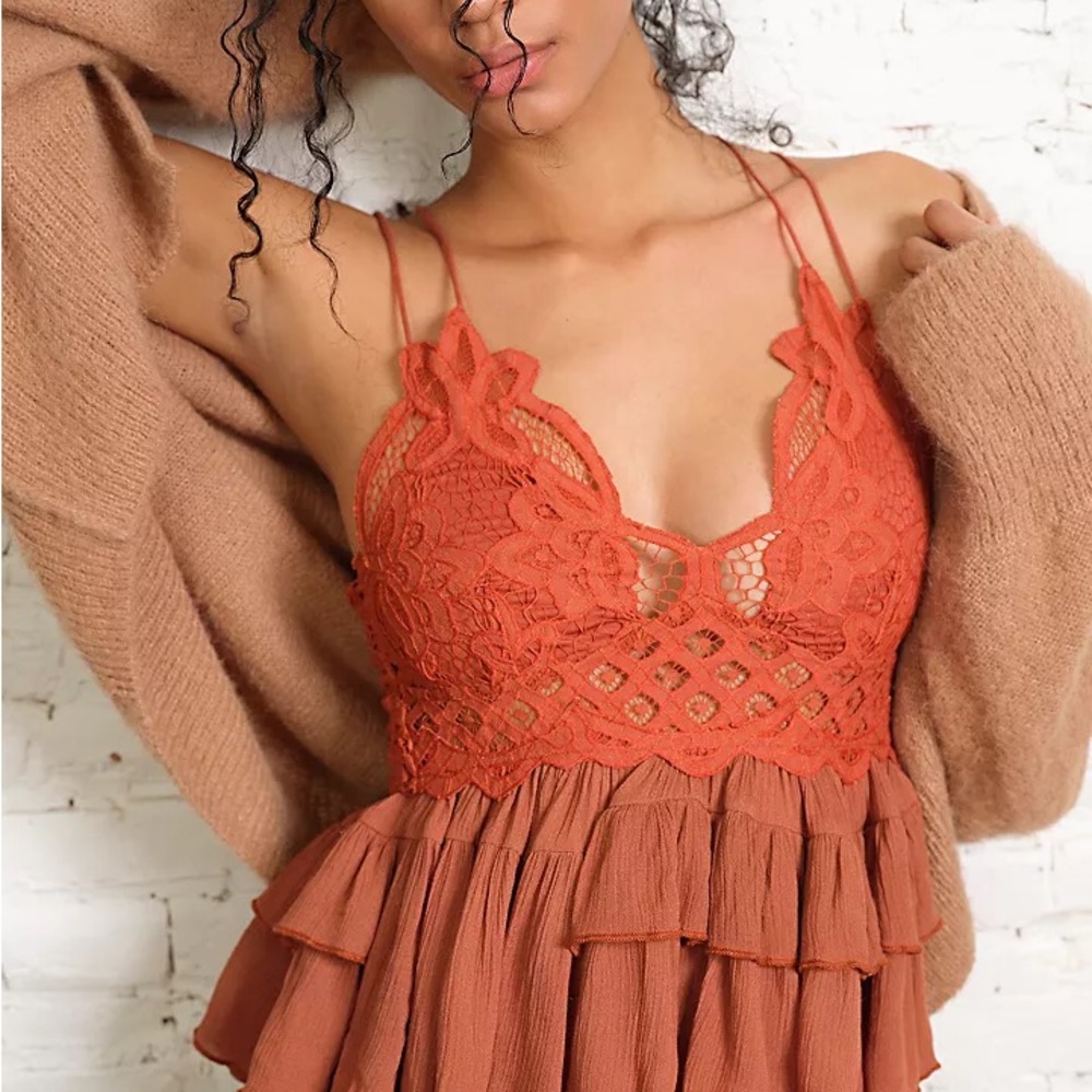 Free People Adella Cami Lace Ruffled Tank Top Winding Roads Size SM 🔥 $68 NWT!!